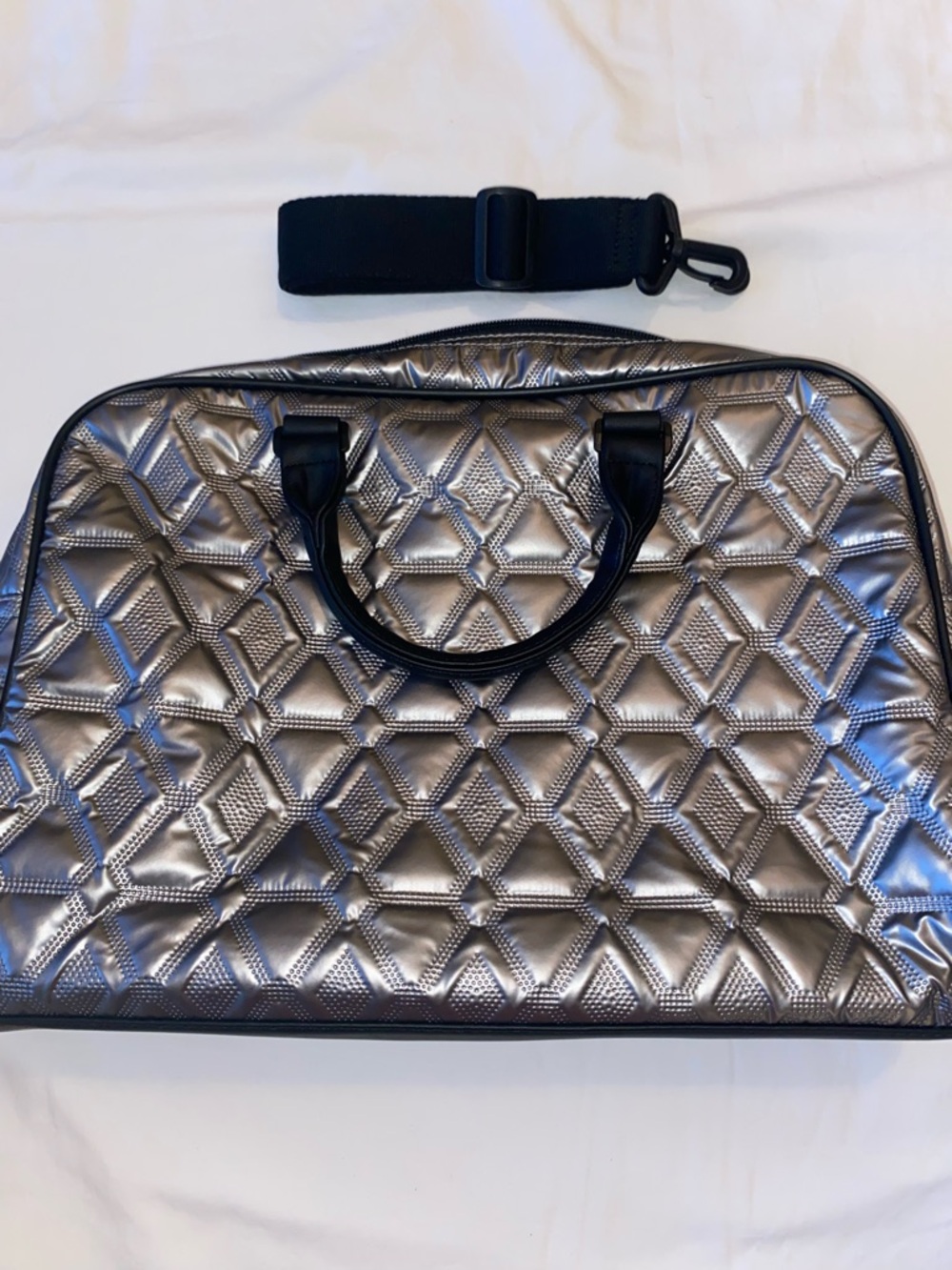 Puma Metallic Quilted Silver Travel Tote with Removable Strap - Picture 3 of 6